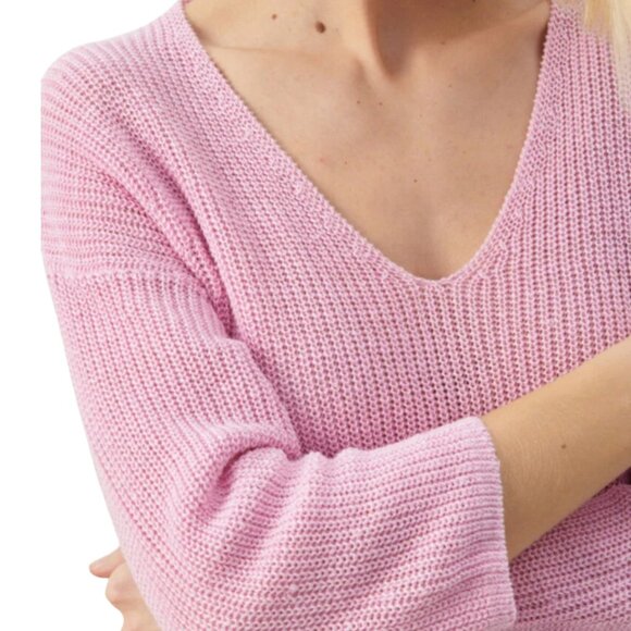 Part Two Etrona Linen Knit Pink Long Sleeve Sweater Sz L - Picture 2 of 12